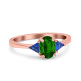 Vintage Art Deco Oval Wedding Ring Triangle Blue Sapphire Simulated Cubic Zirconia 925 Sterling Silver