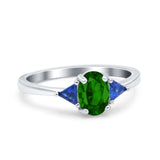 Vintage Art Deco Oval Wedding Ring Triangle Blue Sapphire Simulated Cubic Zirconia 925 Sterling Silver