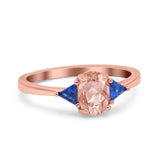 Vintage Art Deco Oval Wedding Ring Triangle Blue Sapphire Simulated Cubic Zirconia 925 Sterling Silver