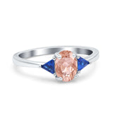 Vintage Art Deco Oval Wedding Ring Triangle Blue Sapphire Simulated Cubic Zirconia 925 Sterling Silver