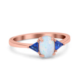 Vintage Art Deco Oval Wedding Ring Triangle Blue Sapphire Simulated Cubic Zirconia 925 Sterling Silver