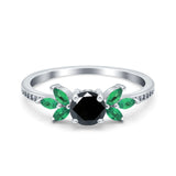 Marquise Wedding Ring Green Emerald Simulated Cubic Zirconia 925 Sterling Silver