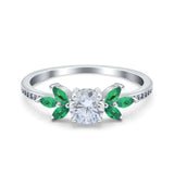 Marquise Wedding Ring Green Emerald Simulated Cubic Zirconia 925 Sterling Silver