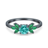 Marquise Wedding Ring Green Emerald Simulated Cubic Zirconia 925 Sterling Silver
