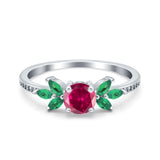 Marquise Wedding Ring Green Emerald Simulated Cubic Zirconia 925 Sterling Silver