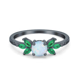 Marquise Wedding Ring Green Emerald Simulated Cubic Zirconia 925 Sterling Silver