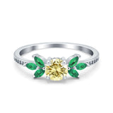 Marquise Wedding Ring Green Emerald Simulated Cubic Zirconia 925 Sterling Silver