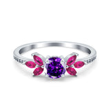 Marquise Wedding Ring Ruby Simulated Cubic Zirconia 925 Sterling Silver
