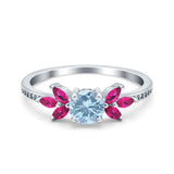 Marquise Wedding Ring Ruby Simulated Cubic Zirconia 925 Sterling Silver