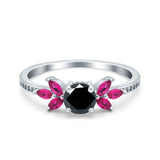 Marquise Wedding Ring Ruby Simulated Cubic Zirconia 925 Sterling Silver