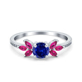 Marquise Wedding Ring Ruby Simulated Cubic Zirconia 925 Sterling Silver
