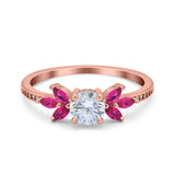 Marquise Wedding Ring Ruby Simulated Cubic Zirconia 925 Sterling Silver