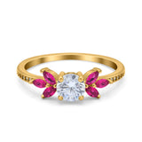 Marquise Wedding Ring Ruby Simulated Cubic Zirconia 925 Sterling Silver