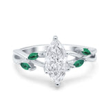 Infinity Twist Green Simulated Emerald Marquise Wedding Ring Simulated Cubic Zirconia 925 Sterling Silver