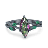 Infinity Twist Green Simulated Emerald Marquise Wedding Ring Simulated Cubic Zirconia 925 Sterling Silver