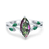 Infinity Twist Green Simulated Emerald Marquise Wedding Ring Simulated Cubic Zirconia 925 Sterling Silver