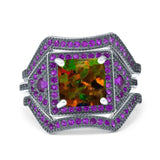 Three Piece Ring Band Flower Art Deco Princess Cut Wedding Bridal Ring Round Amethyst Simulated Cubic Zirconia 925 Sterling Silver