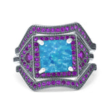 Three Piece Ring Band Flower Art Deco Princess Cut Wedding Bridal Ring Round Amethyst Simulated Cubic Zirconia 925 Sterling Silver