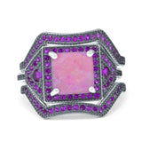 Three Piece Ring Band Flower Art Deco Princess Cut Wedding Bridal Ring Round Amethyst Simulated Cubic Zirconia 925 Sterling Silver