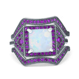 Three Piece Ring Band Flower Art Deco Princess Cut Wedding Bridal Ring Round Amethyst Simulated Cubic Zirconia 925 Sterling Silver