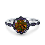 Flower Art Deco Engagement Ring Round Amethyst Simulated Cubic Zirconia 925 Sterling Silver