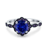 Flower Art Deco Engagement Ring Round Amethyst Simulated Cubic Zirconia 925 Sterling Silver