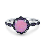 Flower Art Deco Engagement Ring Round Amethyst Simulated Cubic Zirconia 925 Sterling Silver