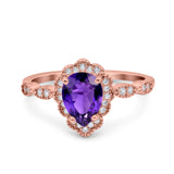 Teardrop Pear Art Deco Wedding Bridal Engagement Ring Round Simulated Cubic Zirconia 925 Sterling Silver