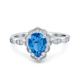 Teardrop Pear Art Deco Wedding Bridal Engagement Ring Round Simulated Cubic Zirconia 925 Sterling Silver