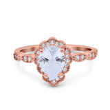 Teardrop Pear Art Deco Wedding Bridal Engagement Ring Round Simulated Cubic Zirconia 925 Sterling Silver