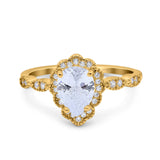 Teardrop Pear Art Deco Wedding Bridal Engagement Ring Round Simulated Cubic Zirconia 925 Sterling Silver