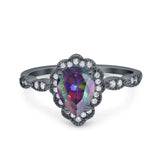 Teardrop Pear Art Deco Wedding Bridal Engagement Ring Round Simulated Cubic Zirconia 925 Sterling Silver