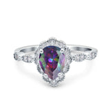 Teardrop Pear Art Deco Wedding Bridal Engagement Ring Round Simulated Cubic Zirconia 925 Sterling Silver