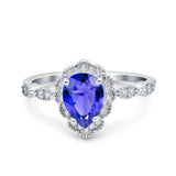 Teardrop Pear Art Deco Wedding Bridal Engagement Ring Round Simulated Cubic Zirconia 925 Sterling Silver