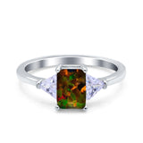 Emerald Cut Art Deco Engagement Ring Simulated Cubic Zirconia 925 Sterling Silver