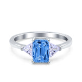 Emerald Cut Art Deco Engagement Ring Simulated Cubic Zirconia 925 Sterling Silver