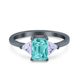 Emerald Cut Art Deco Engagement Ring Simulated Cubic Zirconia 925 Sterling Silver