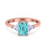 Emerald Cut Art Deco Engagement Ring Simulated Cubic Zirconia 925 Sterling Silver