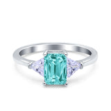 Emerald Cut Art Deco Engagement Ring Simulated Cubic Zirconia 925 Sterling Silver