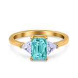 Emerald Cut Art Deco Engagement Ring Simulated Cubic Zirconia 925 Sterling Silver