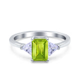 Emerald Cut Art Deco Engagement Ring Simulated Cubic Zirconia 925 Sterling Silver