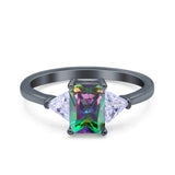 Emerald Cut Art Deco Engagement Ring Simulated Cubic Zirconia 925 Sterling Silver