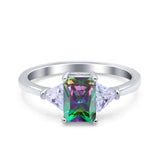 Emerald Cut Art Deco Engagement Ring Simulated Cubic Zirconia 925 Sterling Silver