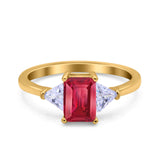 Emerald Cut Art Deco Engagement Ring Simulated Cubic Zirconia 925 Sterling Silver