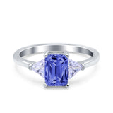 Emerald Cut Art Deco Engagement Ring Simulated Cubic Zirconia 925 Sterling Silver