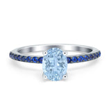 Oval Art Deco Engagement Ring Side Stone Simulated Blue Sapphire 925 Sterling Silver