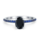 Oval Art Deco Engagement Ring Side Stone Simulated Blue Sapphire 925 Sterling Silver