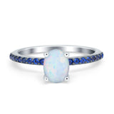 Oval Art Deco Engagement Ring Side Stone Simulated Blue Sapphire 925 Sterling Silver