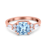 Cushion Cut Marquise Art Deco Wedding Ring Round Simulated Cubic Zirconia 925 Sterling Silver