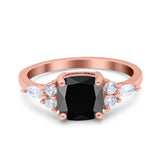 Cushion Cut Marquise Art Deco Wedding Ring Round Simulated Cubic Zirconia 925 Sterling Silver